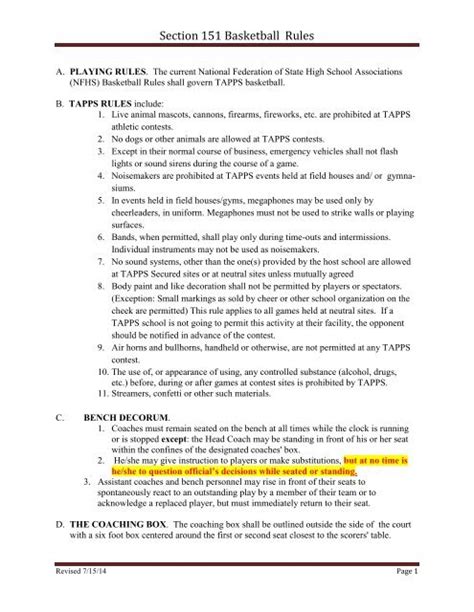 According to the <b>rules</b> outlined in the <b>TAPPS</b> Constitution and By-Laws, by initial or check of the following, we attest that the above named student:. . Tapps basketball rules